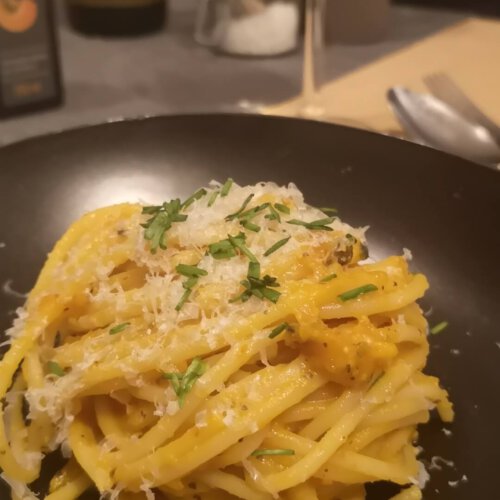Spaghetti mit Kürbispesto