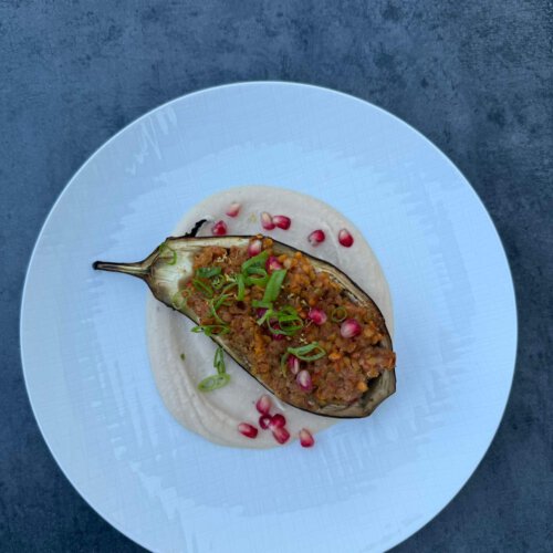 🍆 Gefüllte Auberginen mit Bohnencreme – orientalisch inspiriert, bunt & aromatisch